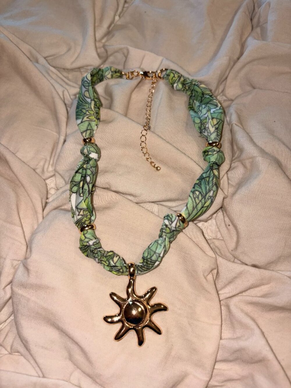 Vintage Free People Whimsigoth Fabric Ribbon Sun Pendant Necklace